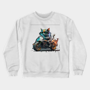 Funny cat driving a motocycle Crewneck Sweatshirt